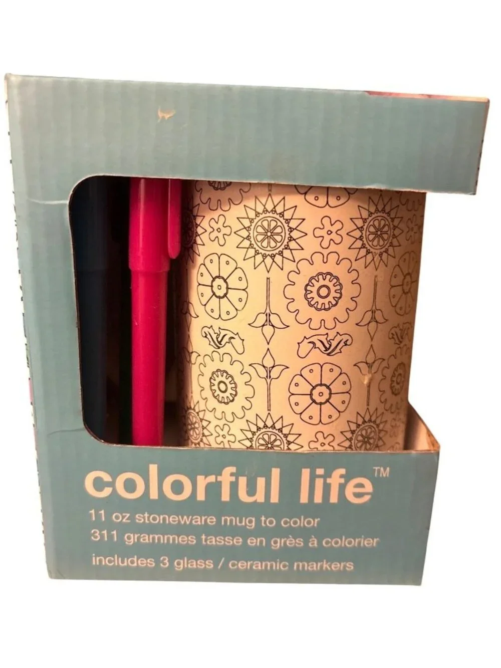 Mug To Color Colorful Life 11 Oz Stoneware W/ 3 Ceramic Markers Flowers Easter